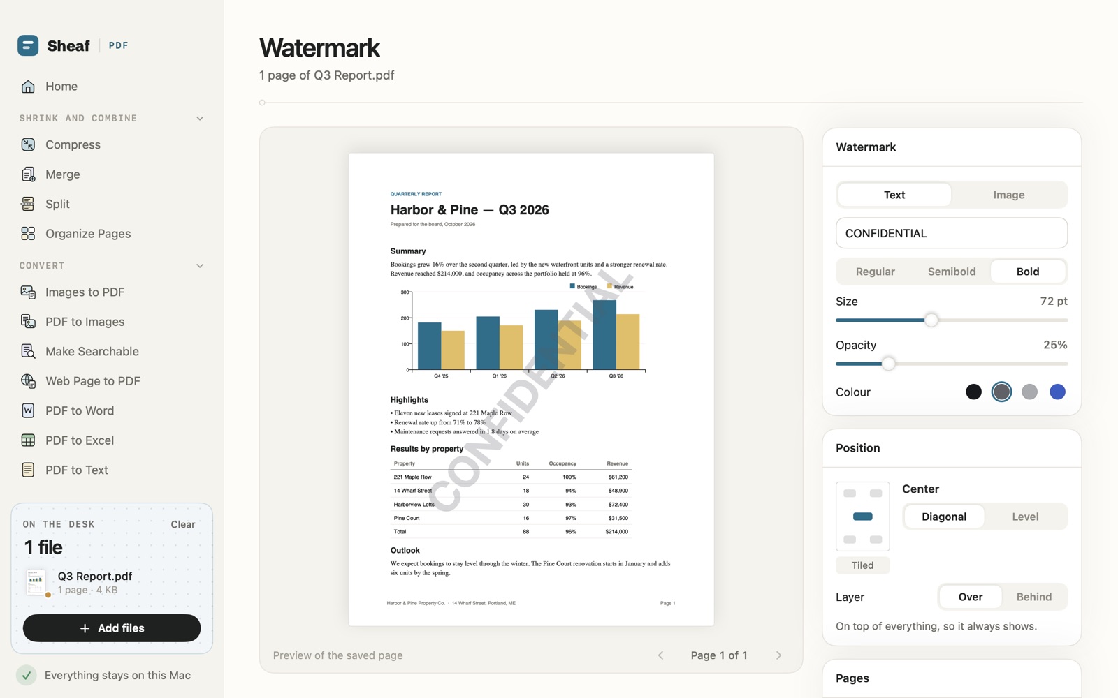 Watermark in Sheaf: Confidential set diagonally across a report page