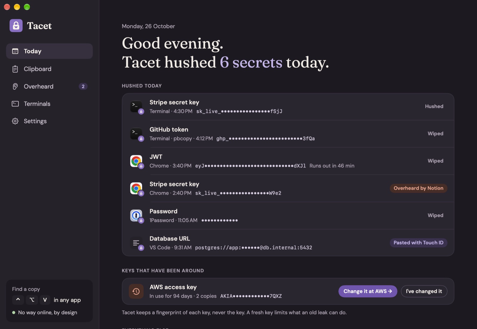 Tacet's Today in the night look, dark with soft violet